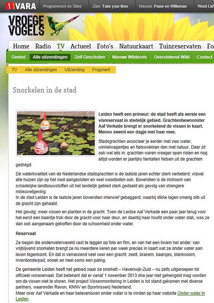 15sep2013 stadsgrachten vissenmonitoring vroegevogels website